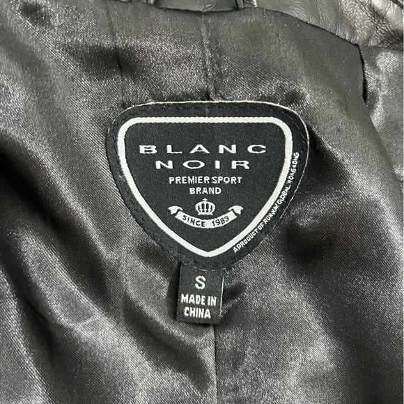 BLANC NOIR Quilted Leather Moto Jacket Belted Zip Up Lined Buckles Black Size S - Picture 8 of 9